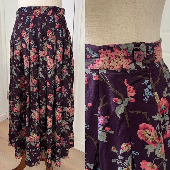 VTG Pleated Herman Geist Floral Print Modest A-Line Maxi Skirt - Picture 1 of 12